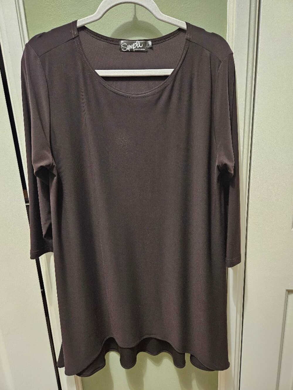 Sympli Canada Brown Round Neck Tunic Top Shirt Blouse 16 A-Line Stretch Casual